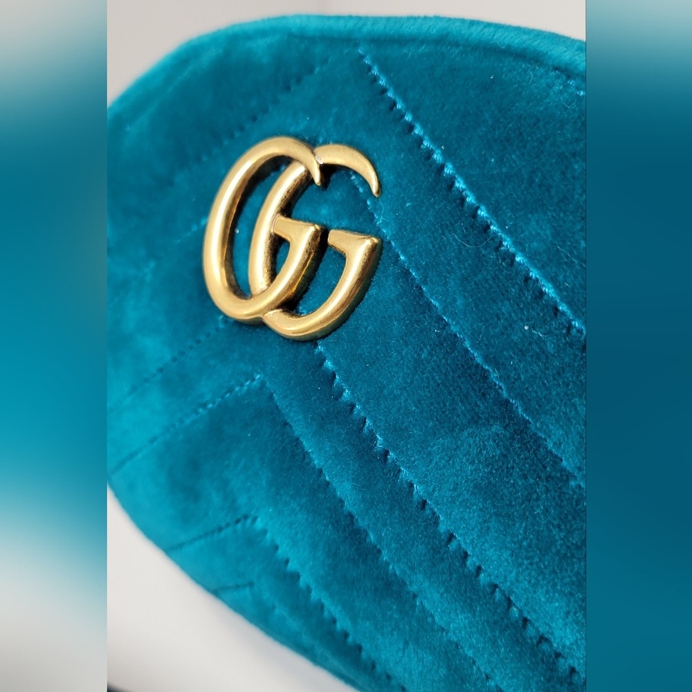 Gucci Marmont Blue Suede Belt Bag - Picture 3 of 16
